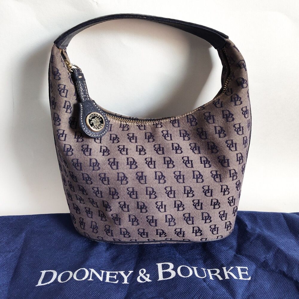Vintage Dooney & Bourke Bag Signature Y2K 90S Blue Gray Dust Bag Canvas‎ Leather